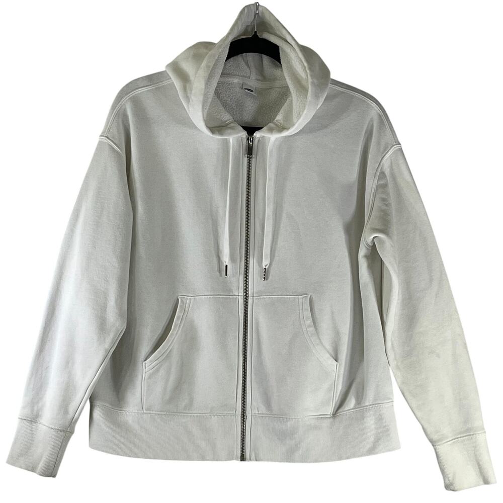 Old Navy Easy Vintage Sea Salt White Hooded Full Zip Sweatshirt Size S